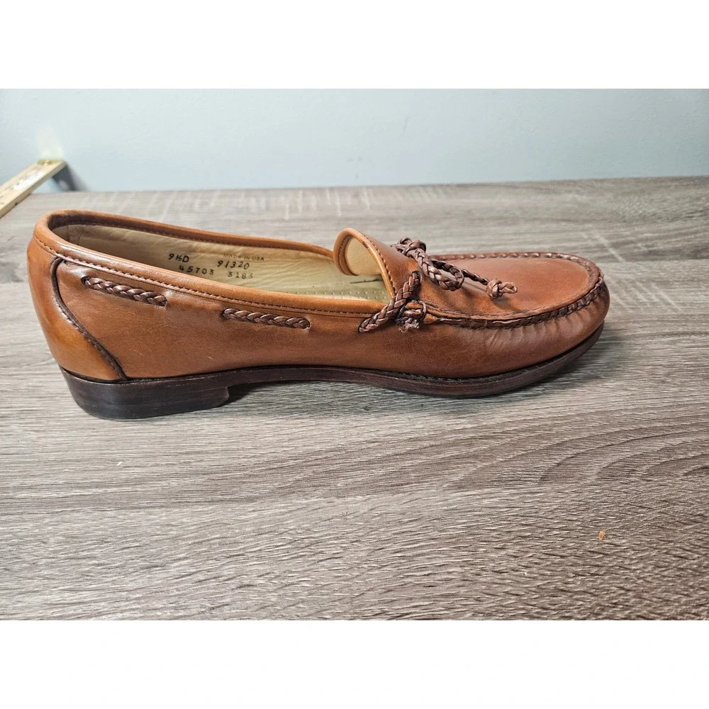 Allen Edmonds Colebrook Tan Leather Braided Bow Loafers Mens 9.5 D 91320 USA